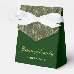 Elegant Emerald Green and Gold Peacock Wedding Favor Boxes