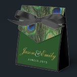 Elegant Emerald Green and Gold Peacock Wedding Favor Boxes<br><div class="desc">Beautiful gold and emerald green peacock wedding favor boxes. You can personalize this elegant and emerald green and gold peacock feather wedding favor box with your text in the font style you like,  add a background color and change the ribbon color.</div>