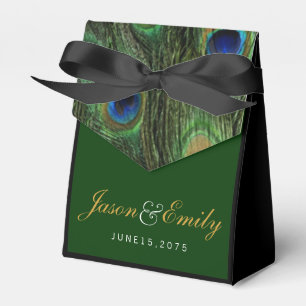 Elegant Emerald Green and Gold Peacock Wedding Favor Boxes