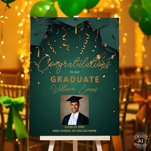 Elegant Emerald Green and Gold Photo Graduation Foam Board