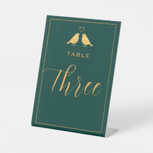 Elegant Emerald Green and Gold Table Number Three Pedestal Sign