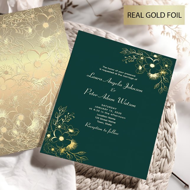 Elegant Emerald Green and Gold Wedding Foil Invitation (Creator Uploaded)