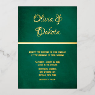 Elegant Emerald Green And Gold Wedding Foil Invitation
