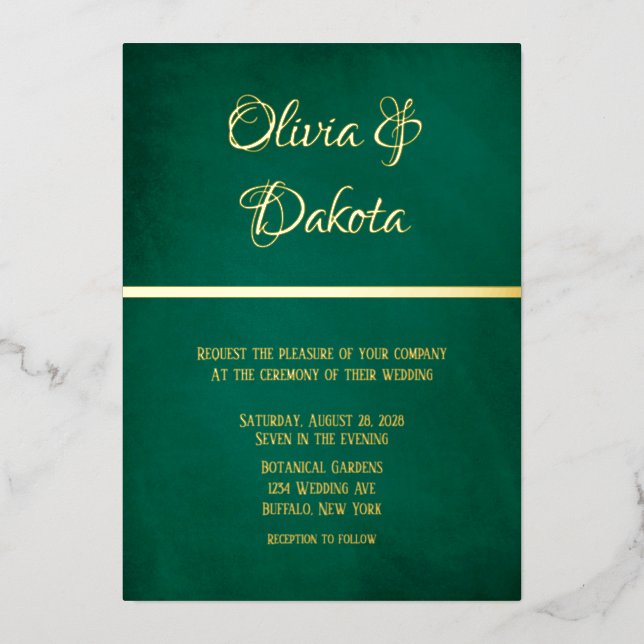Elegant Emerald Green And Gold Wedding Foil Invitation (Front)