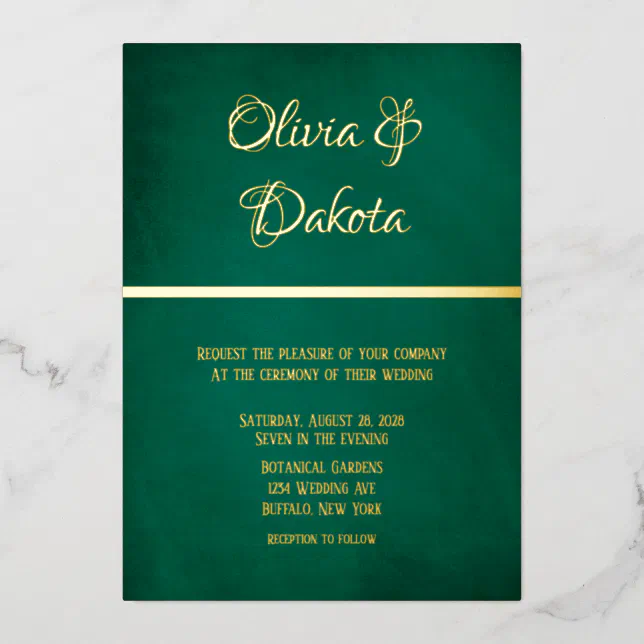 Elegant Emerald Green And Gold Wedding Foil Invitation | Zazzle
