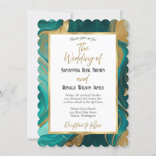 Elegant Emerald Green and Gold Wedding Invitation