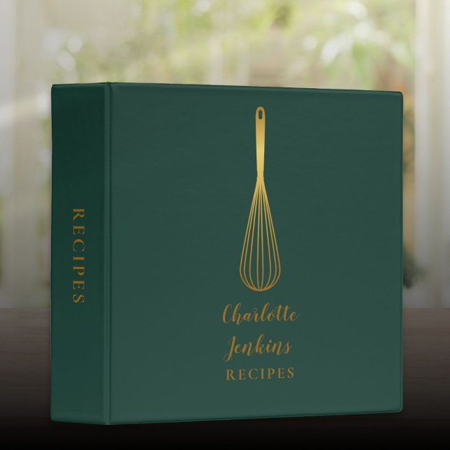 Elegant Emerald Green And Gold Whisk Recipe Script 3 Ring Binder (Elegant Emerald Green And Gold Whisk Recipe Script 3 Ring Binder)
