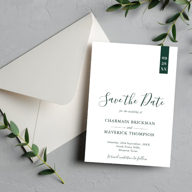 Elegant Emerald Green and White Script Wedding Save The Date (Creator Uploaded)