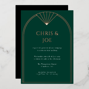 Elegant Emerald Green Art Deco Arch Wedding Foil Invitation