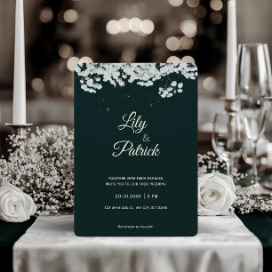 Elegant emerald Green baby's breath  Invitation