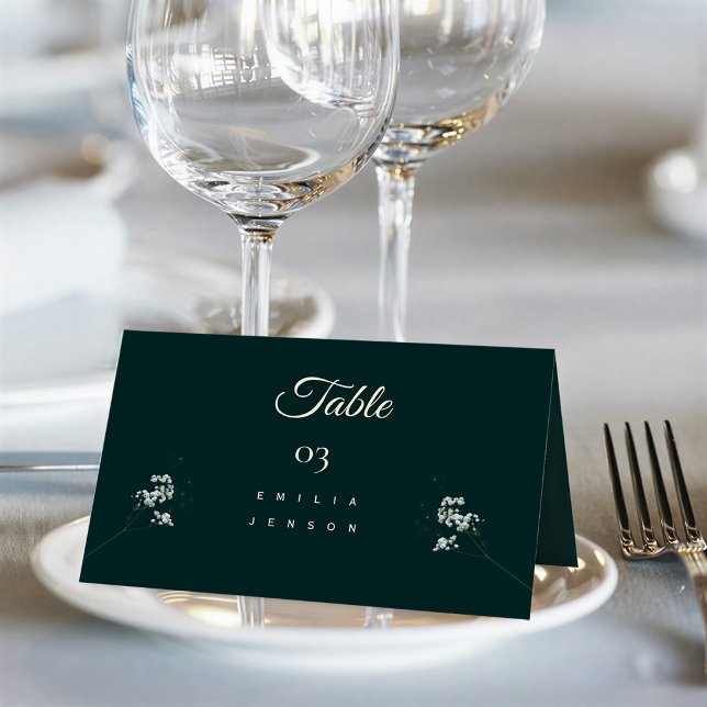 Elegant Emerald Green baby's breath Wedding Place Card (Creator Uploaded)