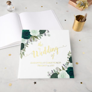 Elegant Emerald Green Boho Roses Foil Wedding Foil Guest Book
