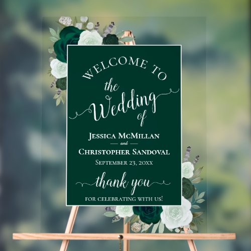 Elegant Emerald Green Boho Roses Wedding Welcome