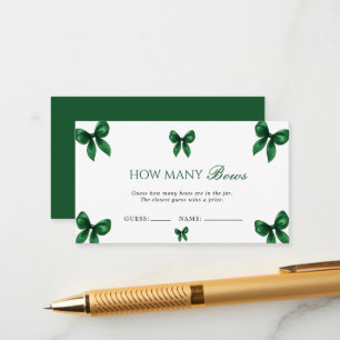 Elegant Emerald Green Bow Guess How Many Bows Game Enclosure Card
