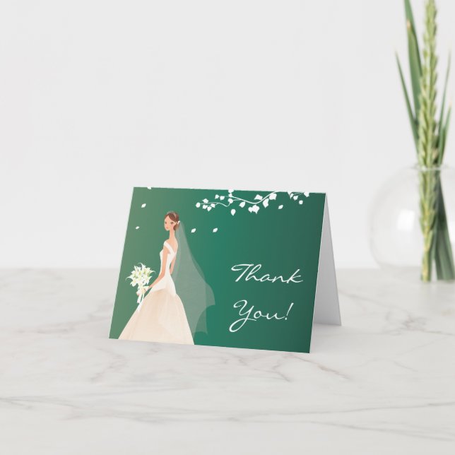 Elegant Emerald Green Bride Thank You Note Card (Front)