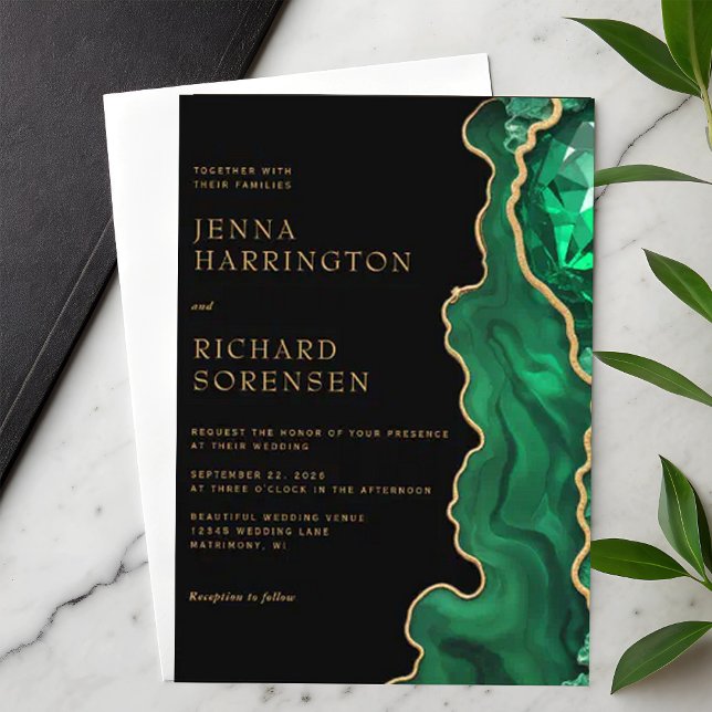Elegant Emerald Green Brilliant Agate Wedding Invitation (Creator Uploaded)