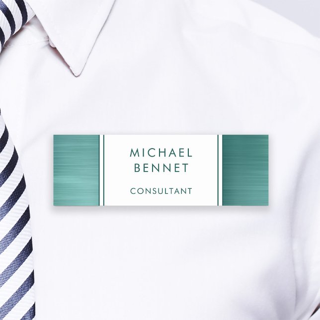 Elegant Emerald Green Brushed Metallic Business Name Tag (Elegant Emerald Green Brushed Metallic Business Name Tag)