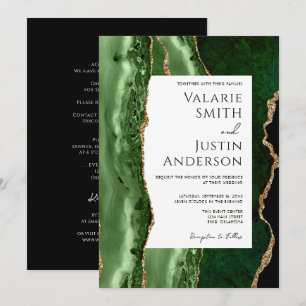 Elegant emerald green Budget Wedding All in One Invitation