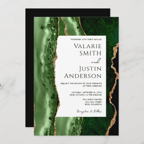 Elegant emerald green Budget Wedding All in One Invitation