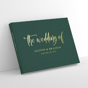Elegant Emerald Green Calligraphy Foil Wedding Guest Book