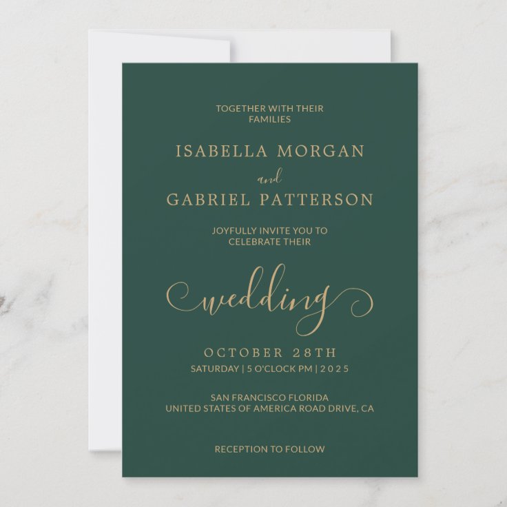 Elegant Emerald Green Calligraphy Script Wedding Invitation | Zazzle