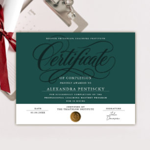 Elegant Emerald Green Certificate Of Completion Poster