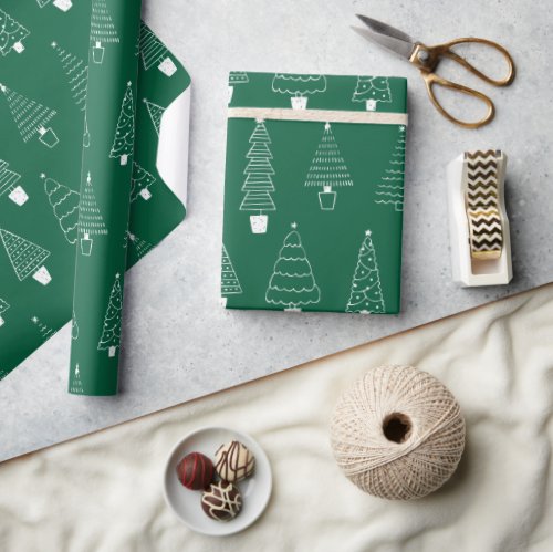 Elegant Emerald Green Christmas Pine Trees Wrapping Paper
