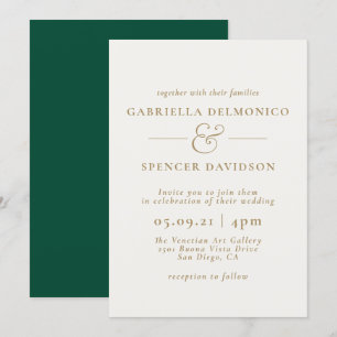 Elegant Emerald Green Cream Wedding Invitation