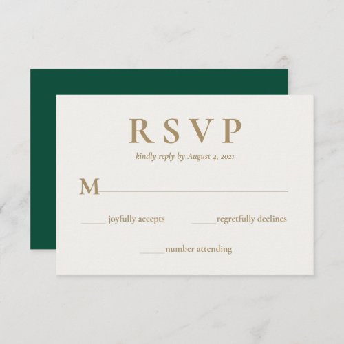 Elegant Emerald Green Cream Wedding RSVP Card