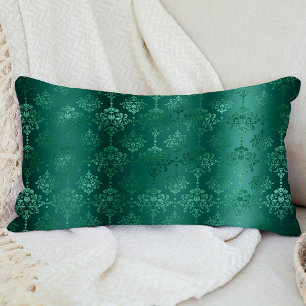 Elegant Emerald Green Damask Pattern Lumbar Pillow