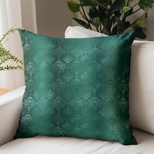 Elegant Emerald Green Damask Pattern Throw Pillow (Creator Uploaded)