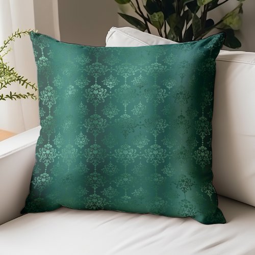 Elegant Emerald Green Damask Pattern Throw Pillow