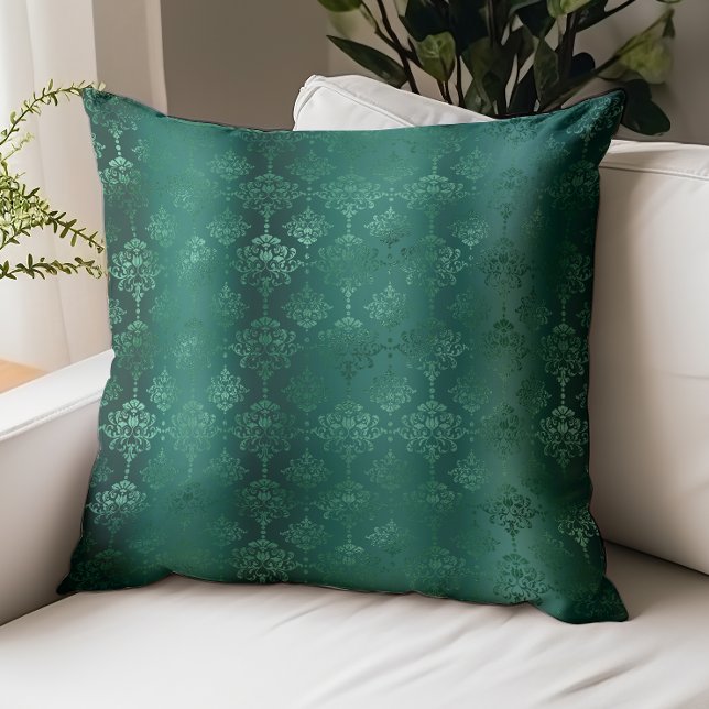 Elegant Emerald Green Damask Pattern Throw Pillow (Creator Uploaded)