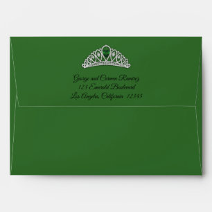 Elegant Emerald Green   Diamond Crown Quinceañera Envelope