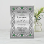 Elegant Emerald Green | Diamond Crown Quinceañera Invitation (Standing Front)