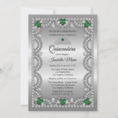Elegant Emerald Green | Diamond Crown Quinceañera Invitation (Front)