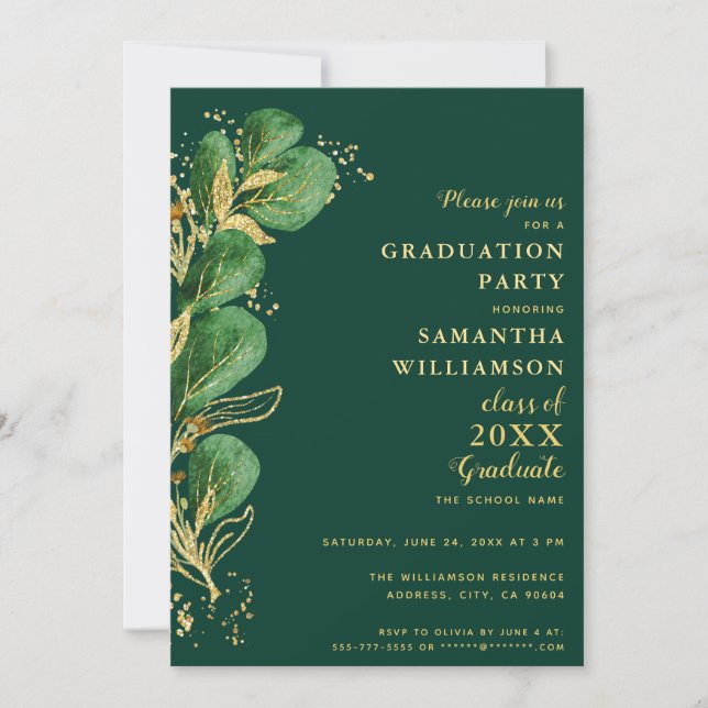 Elegant Emerald Green Eucalyptus 2026 Graduation Invitation (Front)