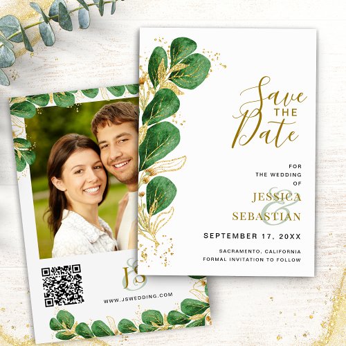 Elegant Emerald Green Eucalyptus Photo Save The Date