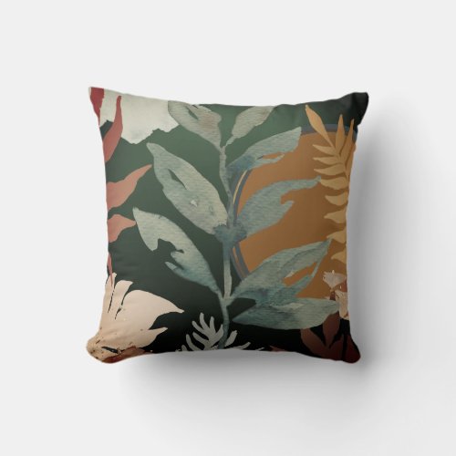 Elegant Emerald Green Fall Watercolor Throw Pillow