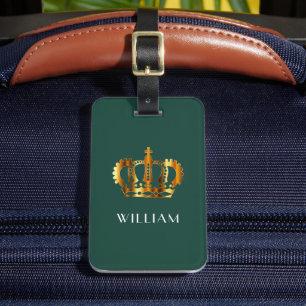 Elegant Emerald Green Faux Gold Crown Luggage Tag