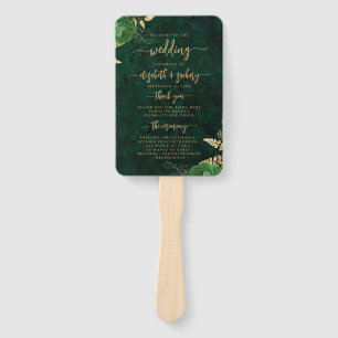 Elegant Emerald Green Floral Agate Wedding Program Hand Fan