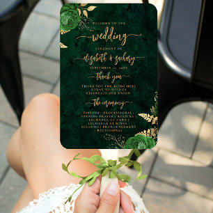 Elegant Emerald Green Floral Agate Wedding Program Hand Fan
