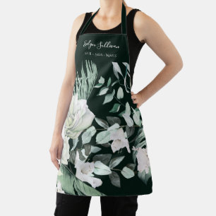 Elegant Emerald Green Floral Beauty Professional Apron