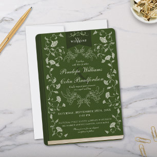 Elegant Emerald Green Floral Book Cover Wedding Invitation