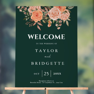 Elegant Emerald Green Floral Fall Wedding Welcome  Acrylic Sign