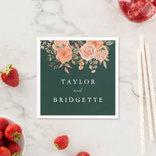 Elegant Emerald Green Floral Fall Wedding Welcome Napkins