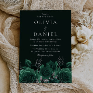 Elegant Emerald Green Floral Wedding Invitation
