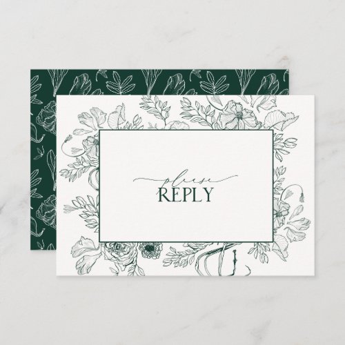 Elegant Emerald Green Floral Wedding QR Code RSVP Card
