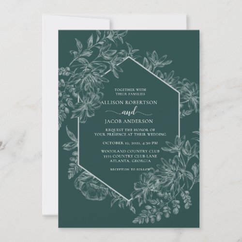 Elegant Emerald Green Geometric Floral Wedding Invitation