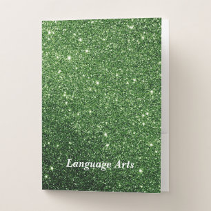 Elegant Emerald Green Glitter Customized School Pocket Folder